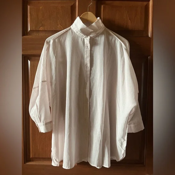 Weekend Max Mara Shirt Button Down Striped White and Light Pink Size 10 - Picture 8 of 15